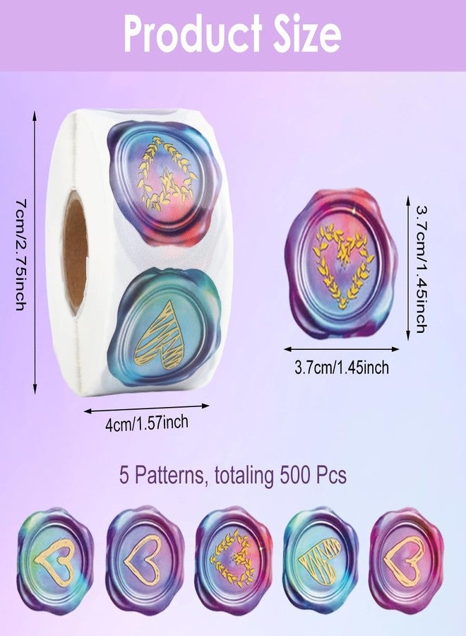 OFIFO® 500Pcs Vintage Wax Seal Stickers, 5 Unique Designs, 1.5'' Round Decorative Stickers for Envelopes, Letters, Invitations, and Craft Projects - Image 2